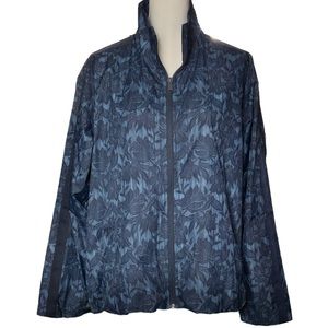 Athleta Women’s Large Jacket Windbreaker Sightseer Lace Navy Floral Zip Front